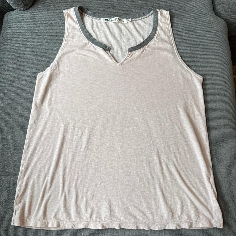 Michael Stars Pink Supima Cotton Slub Notched V-Neck Tank Top‎ 8956 OS